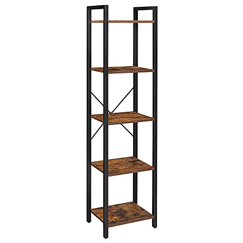 Bookcase, Bookshelf 5 Tier, Standing Display Storage Rack with Steel Frame, for Living Room, Office, Study, Hallway, Industrial Style, Rustic Brown and Black