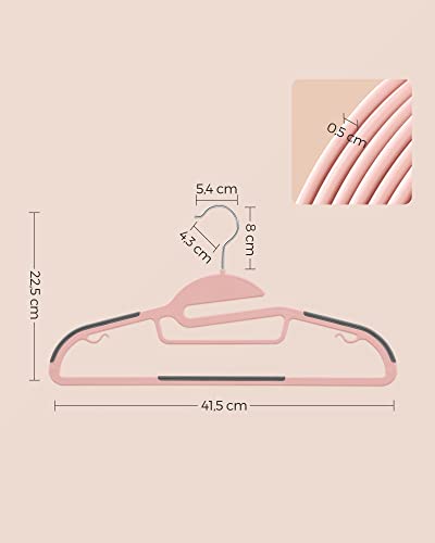 Set of 20 Plastic Hangers, Coat Hangers with U-Shaped Opening, Non-Slip, Space-Saving, 0.5 cm Thick, 41.5 cm Long, 360° Swivel Hook, Pink and Dark Grey