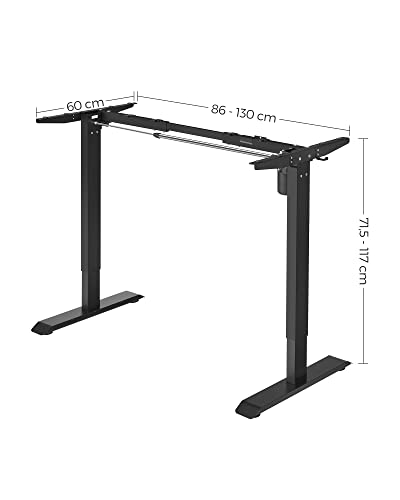 Height-adjustable electric desk, table frame, desk stand, without table top, with hook, infinitely adjustable, memory function, steel, black