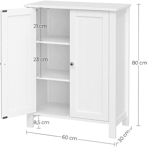 Freestanding Bathroom Cabinet Storage Cupboard Unit with 2 Doors and 2 Adjustable Shelves, White