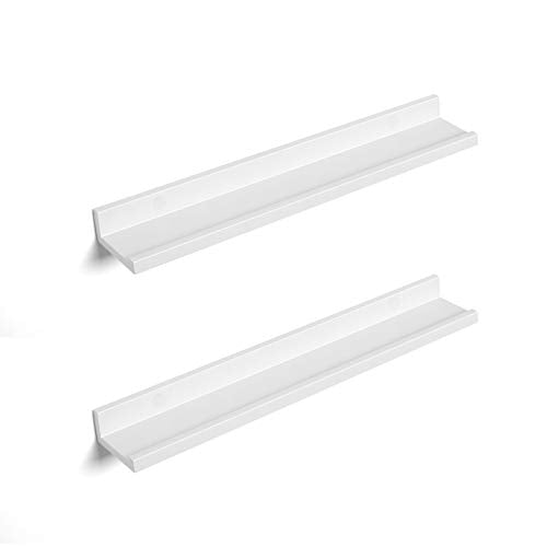 Floating Shelves Set of 2, Wall Shelves ledge with High Gloss Finish, 60 x 10 cm, for Picture Frames and Books, Living Room, Hallway, Bedroom, Bathroom, Kitchen, Office, White