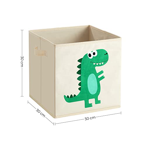 Storage Boxes, Set of 3, Storage Baskets, Toy Storage, Fabric Boxes, 30 x 30 x 30 cm, Foldable, with Handles, Bedroom, Playroom, Dinosaurs, Beige