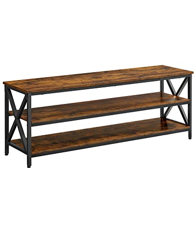 TV Stand, TV Table, TV Console for up to 65-Inch TVs, with Open Storage Shelves, X-Shape Steel Frame, Farmhouse Industrial Design, 147 x 40 x 50 cm, Rustic Brown and Black