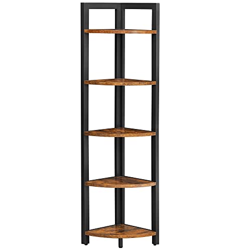 5-Tier Corner Shelf, Multipurpose Storage Shelf, Plant Stand, 30 x 30 x 150 cm, Industrial, for Living Room, Bedroom, Home Office, Rustic Brown and Black