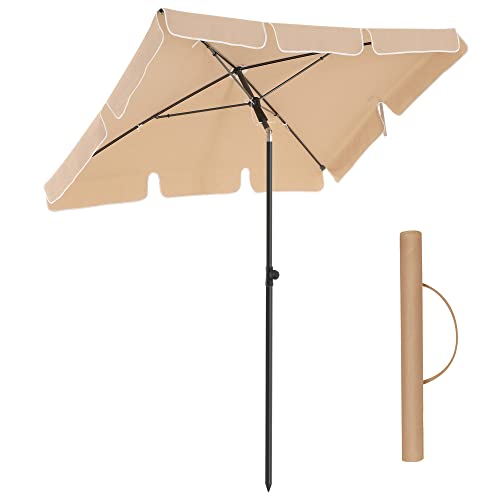 Rectangular Balcony Parasol 1.8 x 1.25 m, UPF 50+ Protection, Tilting Sunshade, PA-Coated Canopy, Carrying Bag, Garden Terrace, Base Not Included, Taupe