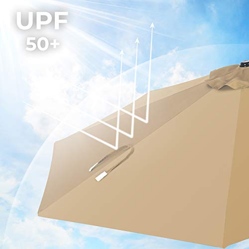 Parasol Umbrella, Dia. 2.7 m Sun Shade, Semicircular Polyester Canopy, Crank Mechanism, Sunshade with UPF 50+ Protection, Base Not Included, Outdoor Garden Terrace Patio, Taupe