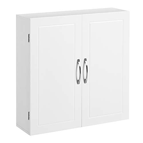 Wall Cabinet, Hanging Bathroom Storage Cabinet, Medicine Cupboard with Adjustable Shelves, Double Doors, 60 x 18 x 60 cm, Scandinavian Nordic Style, Matte White