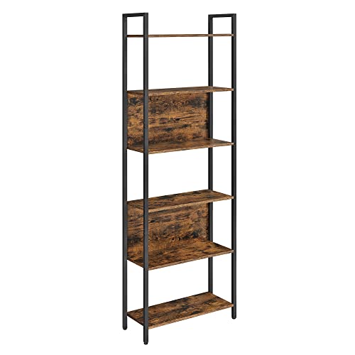 Bookcase, Shelving Unit with 6 Shelves, Bookshelf, Steel Structure, for Living Room, Hallway, Office, Industrial Style, Rustic Brown and Black