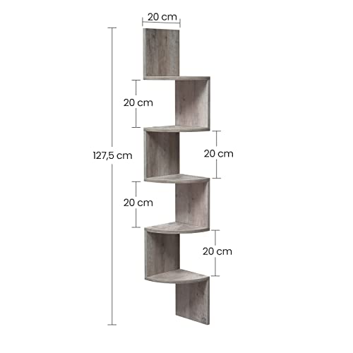 Corner Shelf, 5-tier Floating Wall Shelf With Zigzag Design, Bookshelf, Greige