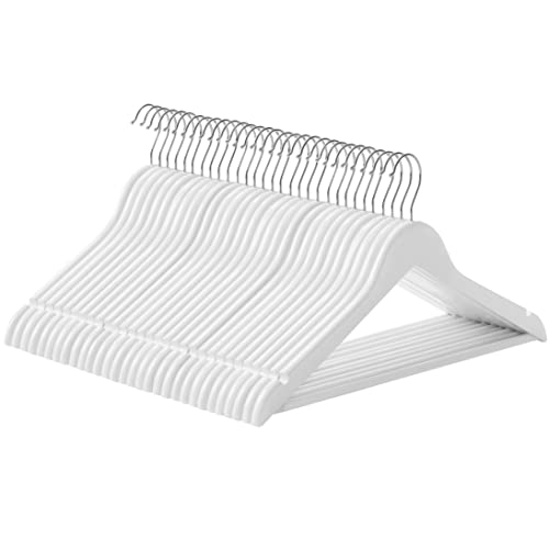 Wooden Hangers, 30 Pieces, Rack with Shoulder Grooves, Non-slip Trouser Bar and 360° Swivel Hook, for Complete Shirts Coats, White , Standard, Maple Wood, Metal