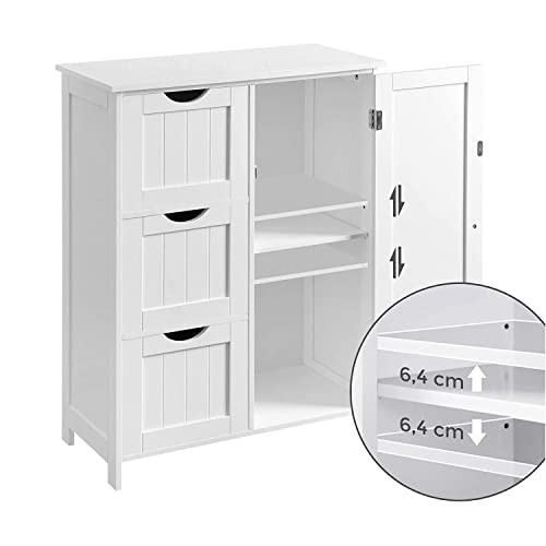 Bathroom Storage Cabinet, Floor Cabinet with 3 Large Drawers and 1 Adjustable Shelf, 60 x 30 x 81 cm, White