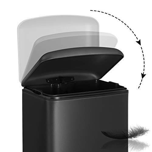 Rubbish Bin, 30 L Kitchen Bin, Steel Pedal Bin with Inner Bucket and Lid, Soft Closure, Odour Seal for Kitchen, Living Room, Black