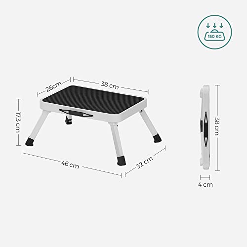 Step Ladder, Folding Step Stool, Steel, Meets EN 14183 Standard, Non-Slip Rubber Pad, for Bathroom, Kitchen, Load up to 150 kg, 37.5 x 26.5 x 17.5 cm, White