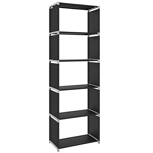 Storage Shelf, 5-Tier Bookcase, Garment Organiser, Each Shelf Holds 5 kg, 50 x 30 x 180 cm, for Living Room, Bedroom, Closet, Black