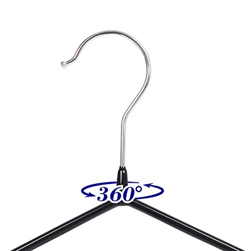 Clothes Hangers, Pack of 20, Metal Jacket Hangers, Thin and Non-Slip, Diameter 4 mm, Space-Saving, 360° Rotating Hook, Black