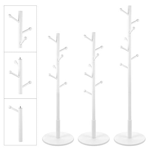 Coat Rack Free Standing Coat Tree with 7 Rounded Hooks, Wood Hall Tree, Entryway Coat Stand for Clothes, Hats, Purses, in the Entryway, Living Room, White