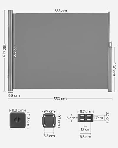 1.8 x 3.5 m (H x L), Side Awning for Balcony, Patio, Terrace, and Garden, with Floor Mounting, Privacy Protection, Sun Shade, Side Blind, Grey