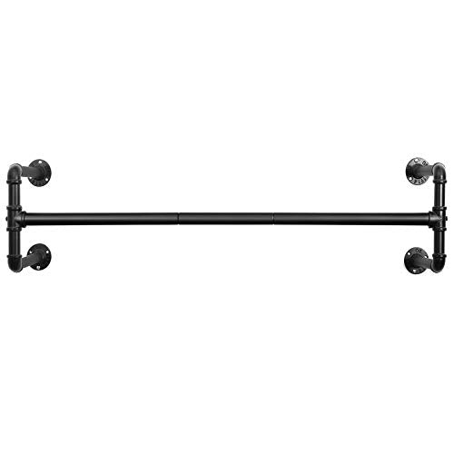 Wall-Mounted Clothes Rack, Industrial Pipe Clothes Hanging Bar, Space-Saving, 110 x 30 x 29.3 cm, Holds up to 60 kg, Easy Assembly, for Small Space, Black