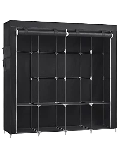 Clothes Wardrobe, Portable Closet, Garment Organiser Rack with 4 Hanging Rails, Shelves, 4 Side Pockets, 45 x 170 x 167 cm, Large Capacity for Bedroom, Living Room, Black