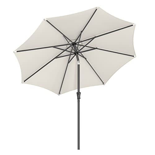 264 cm Garden Parasol Umbrella, UPF 50+, Sun Shade, 30° Tilt in 2 Directions, Crank Handle for Opening and Closing, for Outdoor Gardens Pool Balcony Patio, Base Not Included, Beige