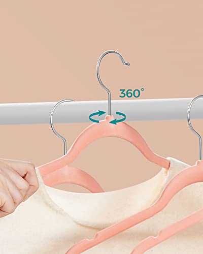 Set of 30 Velvet Hangers, 42 cm Long, Thin and Durable, High Load Capacity, with 360° Swivel Hooks, for Coats Shirts Suits, Pink , ABS Plastic, Metal, 43.5 x 0.6 x 22.5 cm