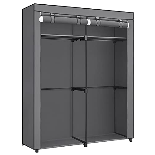 Wardrobe, Clothes Storage Wardrobe for Bedroom with 2 Clothes Rails, Fabric Portable Wardrobe, Collapsible, Clothes Rack, for Closet, 43 x 140 x 174 cm, Grey