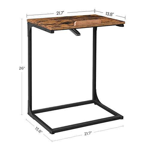 Sofa Side Table, Laptop Table with Tilting Top, Heavy Duty Steel Frame, for Living Room, Easy To Assemble, Industrial Style, Rustic Brown and Black