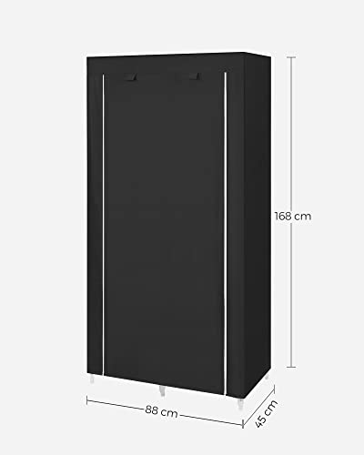 Fabric Wardrobe, Clothes Storage Organiser with 2 Hanging Rails, 6 Shelves, Customisable Design, 88 x 45 x 168 cm, for Bedroom, Department, Black