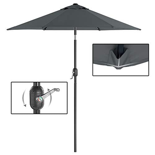 197 cm Garden Parasol Umbrella, UPF 50+, Sun Shade, 30° Tilt in 2 Directions, Crank Handle for Opening and Closing, for Outdoor Gardens Pool Balcony Patio, Base Not Included, Grey