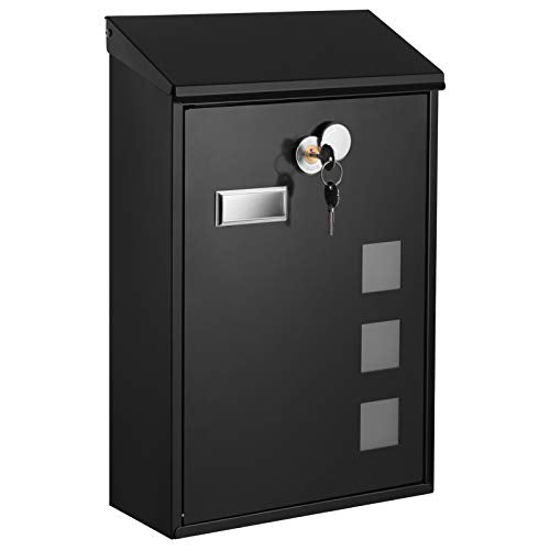 Modern Mailbox, Wall-Mounted Post Letter Box, Copper Core with Swivel Cap, Viewing Windows, Nameplate, Easy to Install, Black