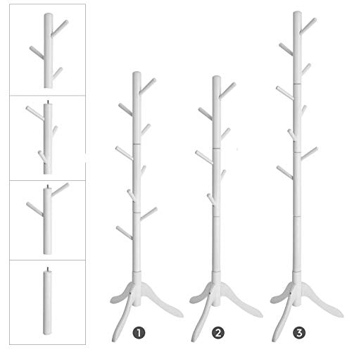 Coat Rack, Solid Wood Coat Stand, Freestanding Hall Coat Tree with 8 Hooks for Coats, Hats, Bags, Purses, for Entryway, Hallway, Rubberwood, Purses