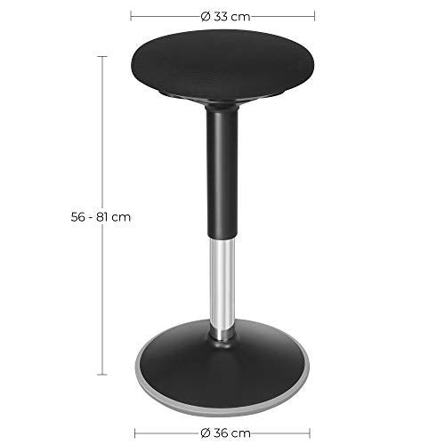 Standing Desk Chair, Standing Stool, Ergonomic Wobble Stool, 360° Swivel Balance Chair, Adjustable Height 60-85 cm, No Assembly Required, Black