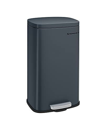 Kitchen Rubbish Bin, 30 L Pedal Bin with Plastic Inner Bucket, Lid, Soft Close, Odour Control, Smoky Grey