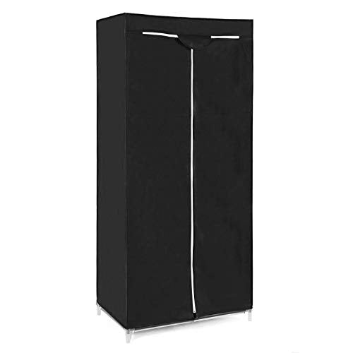 Fabric Wardrobe, Foldable Closet with Hanging Rail, Single Clothes Rack, Storage Organiser for Bags, Toys, Shoes, Living Room, Bedroom, Cloakroom, 75 x 45 x 160 cm, Black