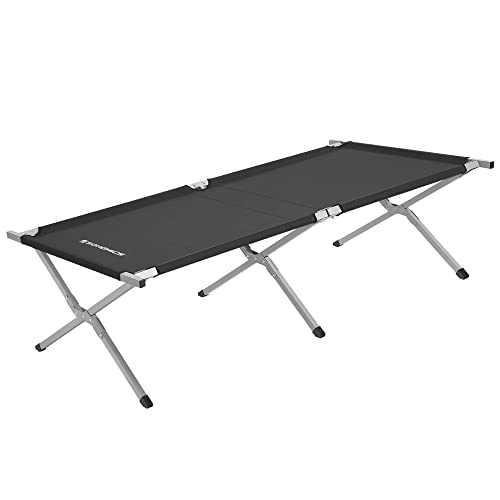 Folding Camping Bed, Sturdy Camp Cot, Portable Bed, 210 x 72 x 45 cm, 260 kg Max. Static Load Capacity, Travel Outdoor, Black