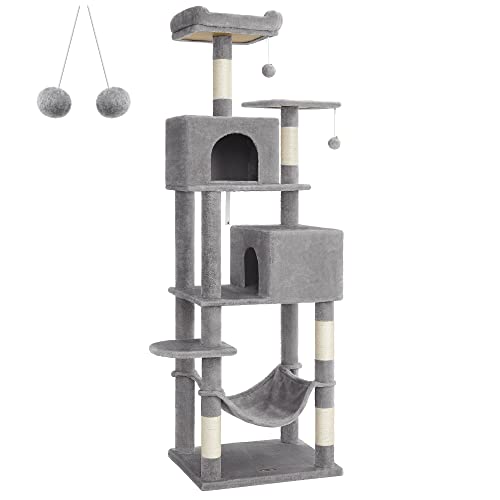 Cat Tree, 191 cm Tall Cat Tower, Scratching Posts, Soft, Light Grey