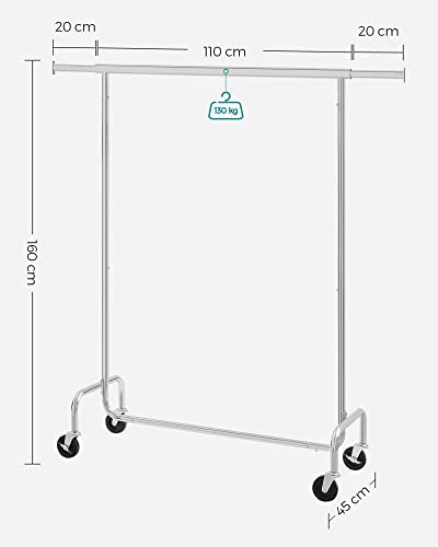 Heavy Duty Clothes Rail Adjustable Metal Chromed Garment Rack, Maximum Capacity 130 Kg, 3.6-4.9 ft Long