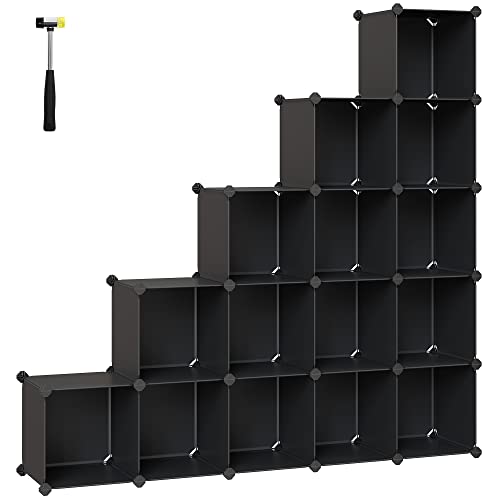 15-Cube Storage Unit, Shoe Rack, DIY Shelving System, Stackable Cubes, PP Plastic Shelf, Wardrobe, Closet Divider, for Bedroom, Office, Black