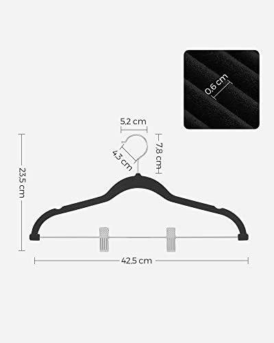 Trouser Hangers, Set of 12 Velvet Hangers with Adjustable Clips, 42.5 cm Long, Non-Slip, Space-Saving, for Skirts, Coats, Dresses, Black