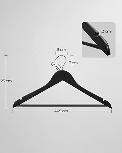 Wooden Hangers, Set of 10, Coat Hangers, Clothes Hangers, with Shoulder Notches, Anti-Slip Trousers Bar, 360° Swivel Hook, for Suits, Shirts, Coats, Black