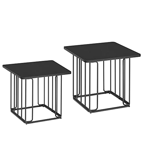 Side Table, Coffee Table, Set of 2, Living Room Table, Sofa Table, Steel Frame, Table Top as Tray, for Small Spaces, Black