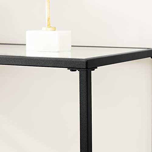 Console Table, Tempered Glass Table, Modern Sofa or Entryway Table, Metal Frame, Adjustable Feet, for Living Room, Hallway, Black