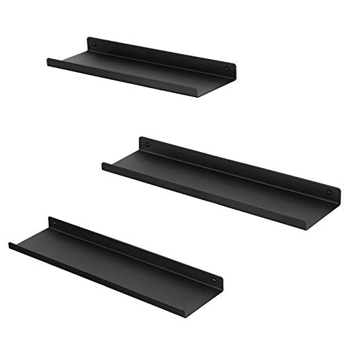 Metal Wall Shelves, Set of 3 Floating Shelves, Industrial Style, for Decorations, Photo Frames, Knickknacks, 6 Screws Included for Mounting, Multiple Layouts, Black