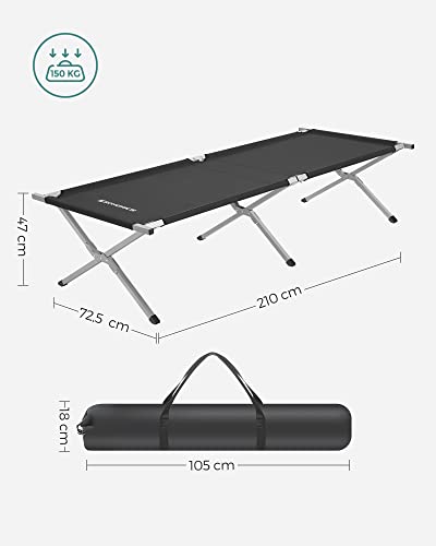 Folding Camping Bed, Sturdy Camp Cot, Portable Bed, 210 x 72 x 45 cm, 260 kg Max. Static Load Capacity, Travel Outdoor, Black