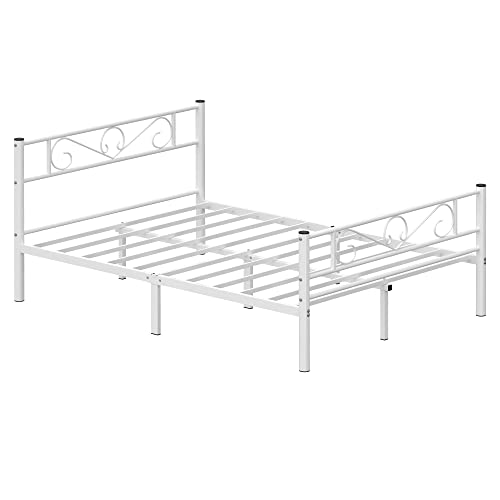 Double Bed Frame Metal Bed Frame Fits 140 x 190 cm Mattress, Guest Bed, Adults, Children, Easy Assembly, Small Spaces, White