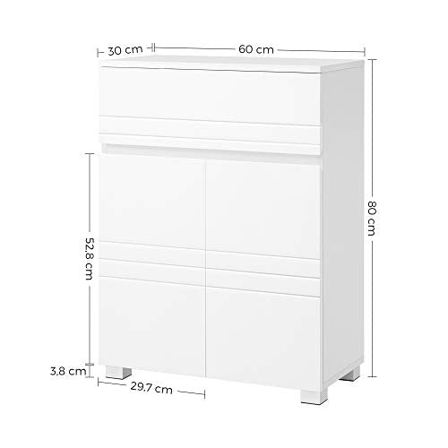 Bathroom Cabinet, Sideboard Cabinet, with Drawer, 2 Doors, Adjustable Shelf, for Hallway, 60 x 30 x 80 cm, White