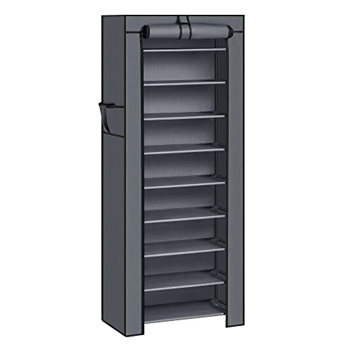 10 Tier Shoe Rack Cabinet for up to 27 Pairs of Shoes Free Standing Storage Organizer 58 x 28 x 160cm Grey