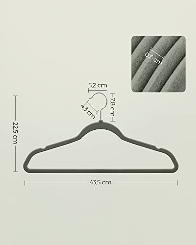 Set of 30 Velvet Hangers, 42 cm Long, Thin and Durable, High Load Capacity, with 360° Swivel Hooks, for Coats Shirts Suits, Grey , ABS Plastic, Metal, 43.5 x 0.6 x 22.5 cm