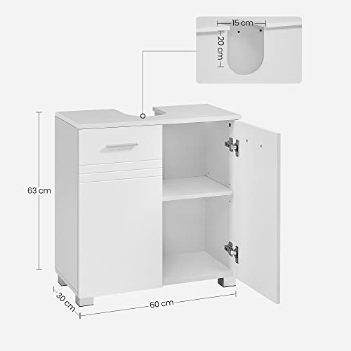 Bathroom Cabinet with Double Door, Adjustable Shelf, Soft Close Hinges for Bathroom, 60 x 30 x 63 cm, White