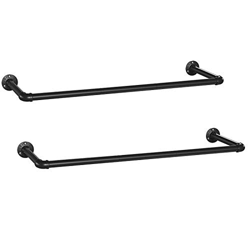 Wall-Mounted Clothes Rails, Set of 2, Industrial Pipe Clothes Rails for Clothes, Space-Saving, Heavy-Duty, 92 x 30 x 7.5 cm, for Small Space, Black